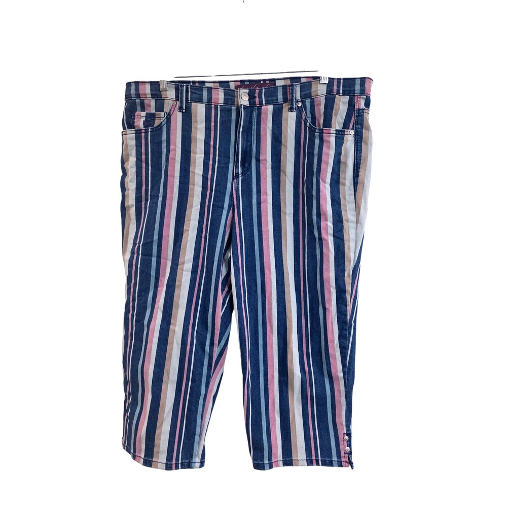 Gloria Vanderbilt Amanda Womens 16W Striped Capri Jeans Blue Pink High Rise Crop